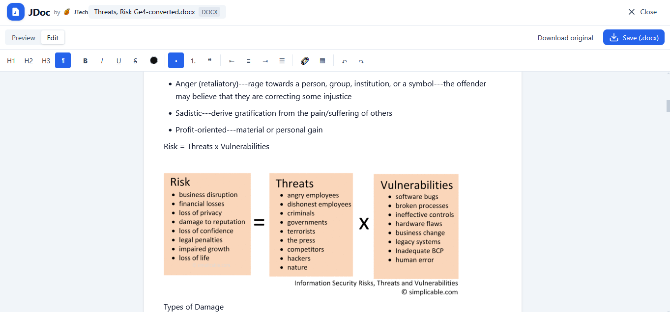 JDoc DOCX editor with formatting toolbar