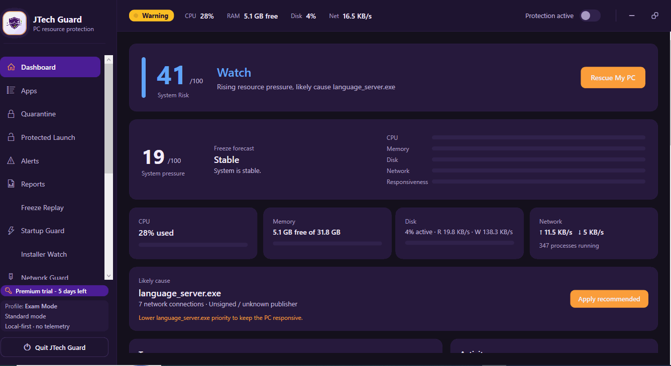 JTech Guard desktop application