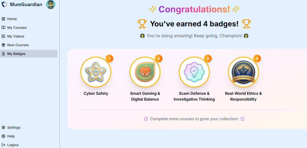 Earned badges: gamified completion with safety and ethics topics