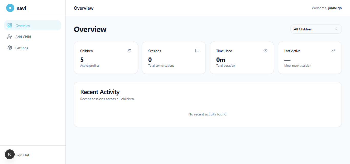 Navi parent dashboard overview